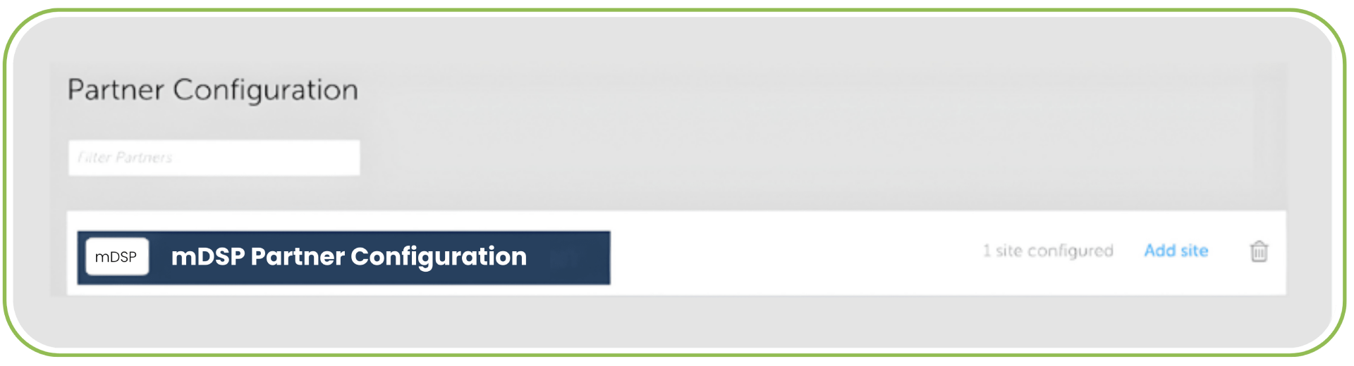 Singular Partner Configuration showing mDSP partner selection